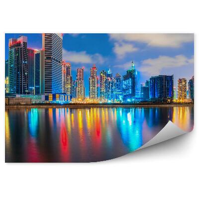 Fototapeta wieżowce światła niebo chmury ocean Dubaj