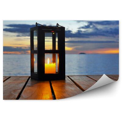 Okleina ścienna Drewniany taras latarnia świeczka ocean morze zachód słońca