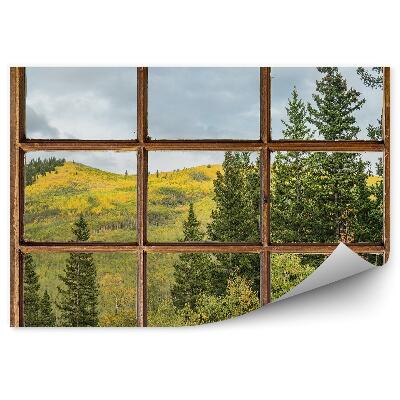 Fototapeta na ścianę Góry choinki zielona roślinność za oknem