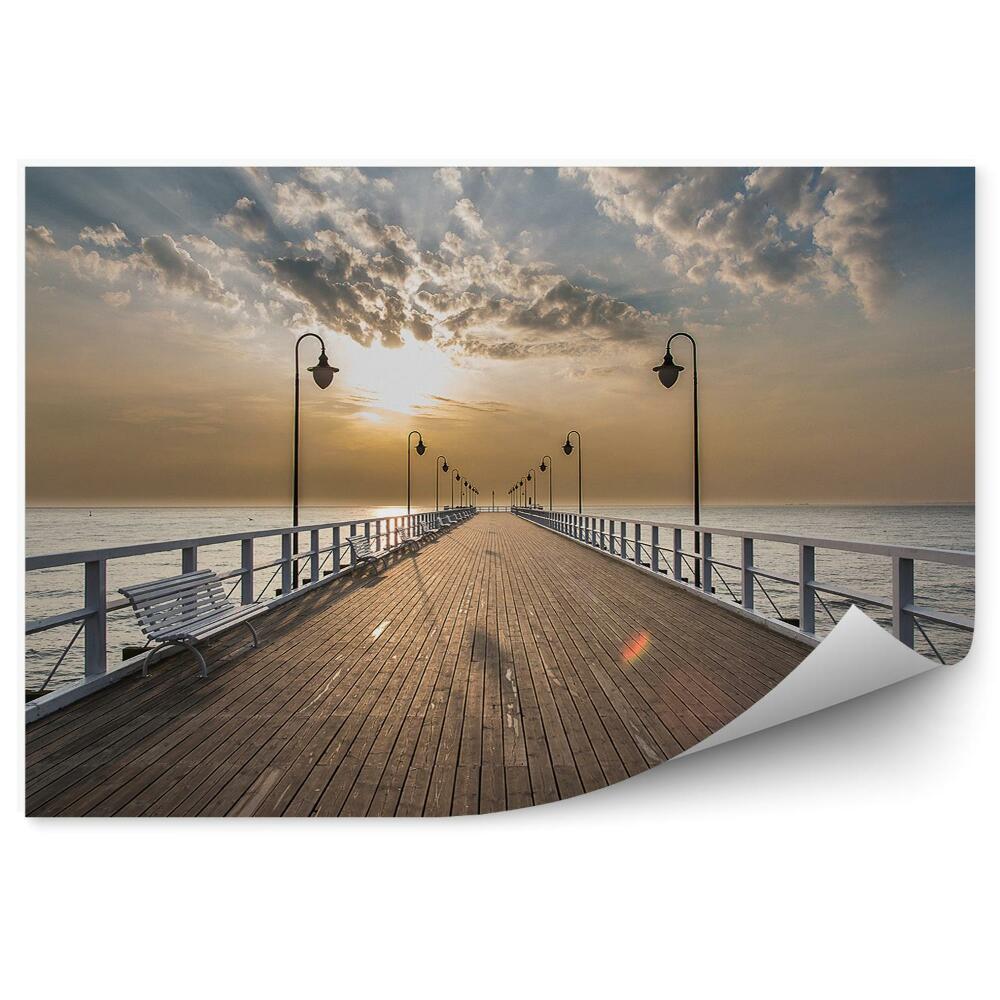 Okleina ścienna Wschód słońca molo morze bałtyckie gdynia orłów ławka niebo chmury