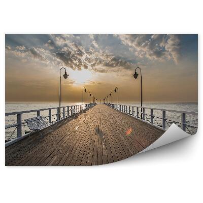 Okleina ścienna Wschód słońca molo morze bałtyckie gdynia orłów ławka niebo chmury