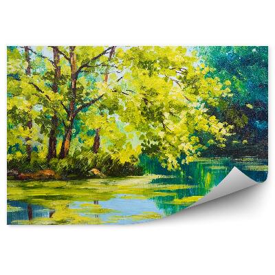 Fototapeta Jezioro drzewo niebo obraz olejny