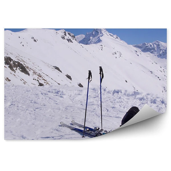 Okleina na ścianę Giewont góry zima śnieg tatry narty kije plecak turysta