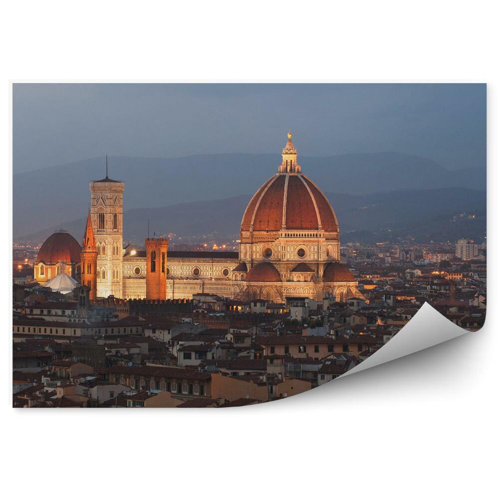 Fototapeta Panorama florencji budynki góry noc światła