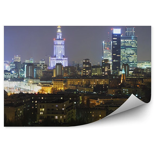 Fototapeta Wieżowce budynki światła warszawa