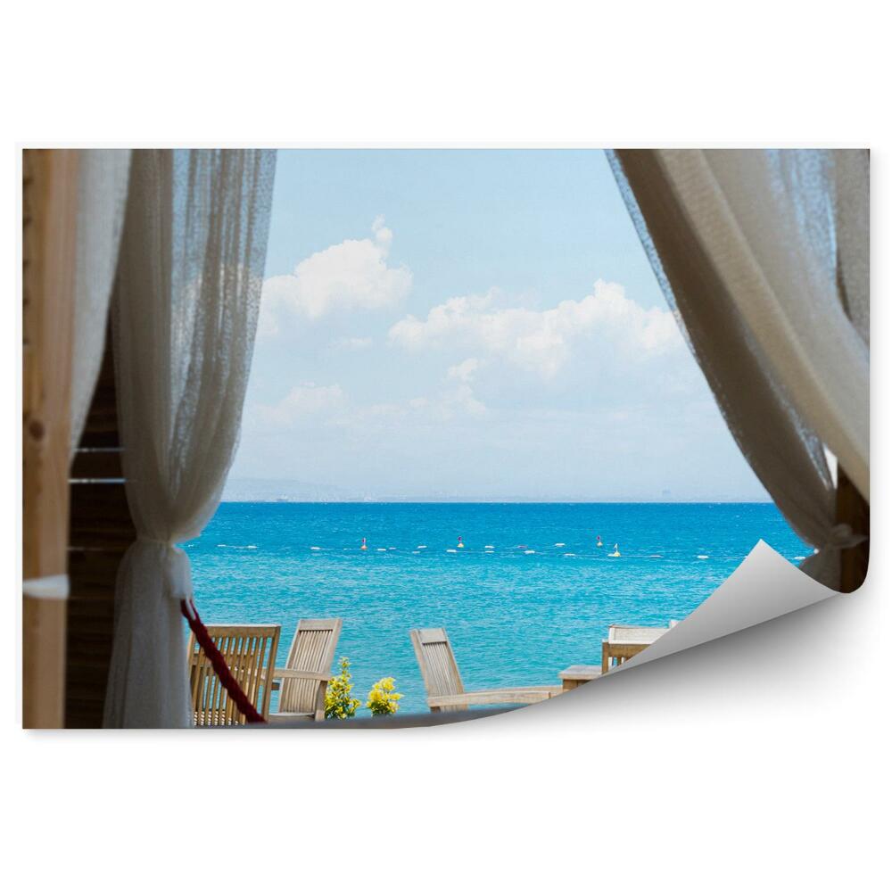 Fototapeta na ścianę Firanki okno widok na morze linia horyzontu
