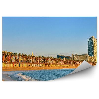 Okleina ścienna plaża ocean palmy budynki Barcelona Hiszpania