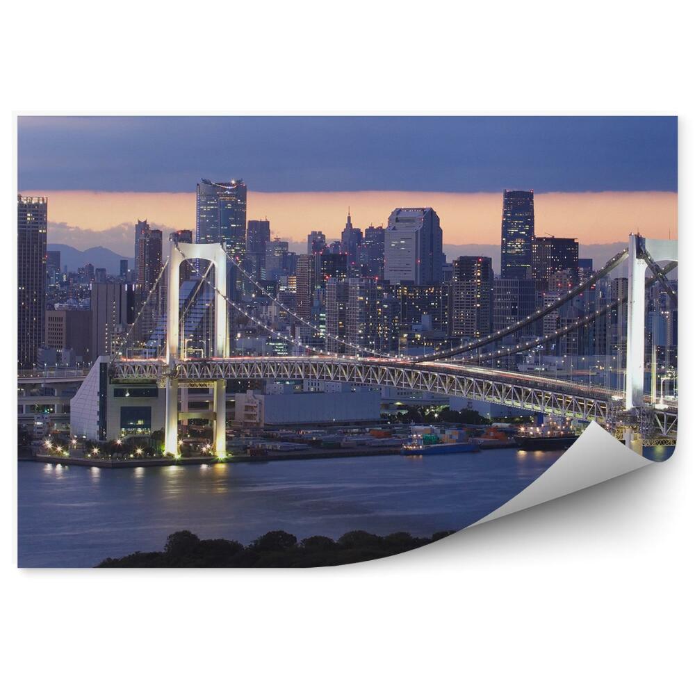 Okleina na ścianę wieżowce most ocean noc chmury Tokio Japonia