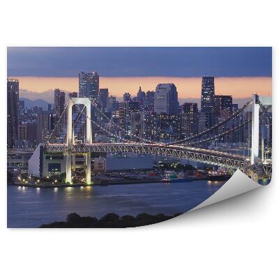 Okleina na ścianę wieżowce most ocean noc chmury Tokio Japonia