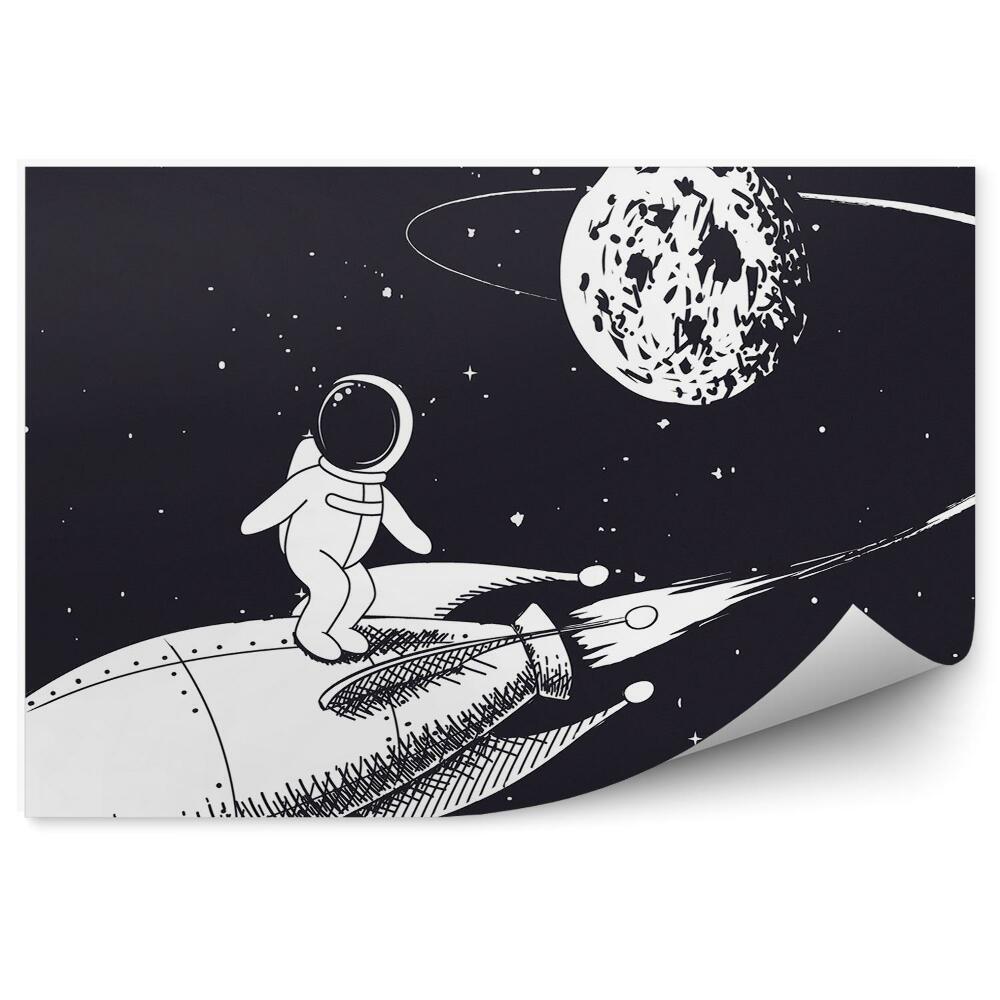 Fototapeta samoprzylepna Kosmonauta na rakiecie podróż księżyc gwiazdy