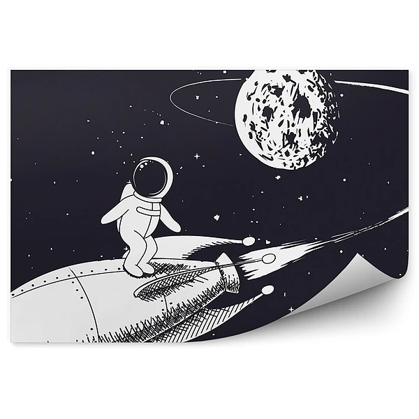 Fototapeta samoprzylepna Kosmonauta na rakiecie podróż księżyc gwiazdy