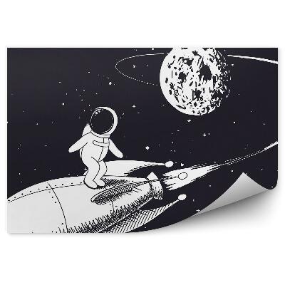 Fototapeta samoprzylepna Kosmonauta na rakiecie podróż księżyc gwiazdy