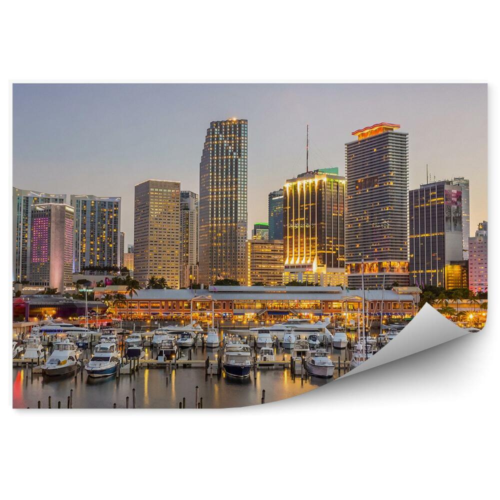 Okleina na ścianę Port miami łodzie miasto architektura