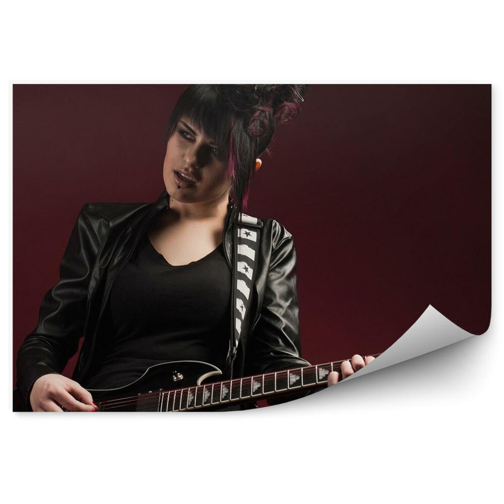 Fototapeta Rock alternatywny dziewczyna fryzura bordowe tło