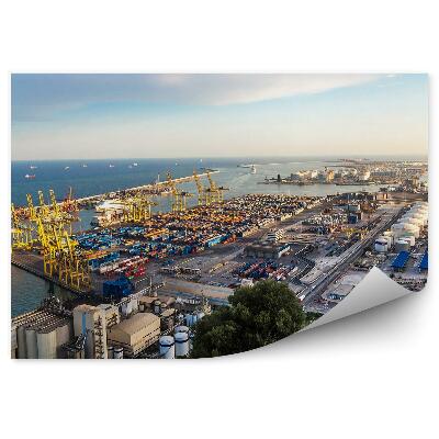 Okleina ścienna port Barcelona przemysł ocean niebo chmury drzewa rośliny Hiszpania