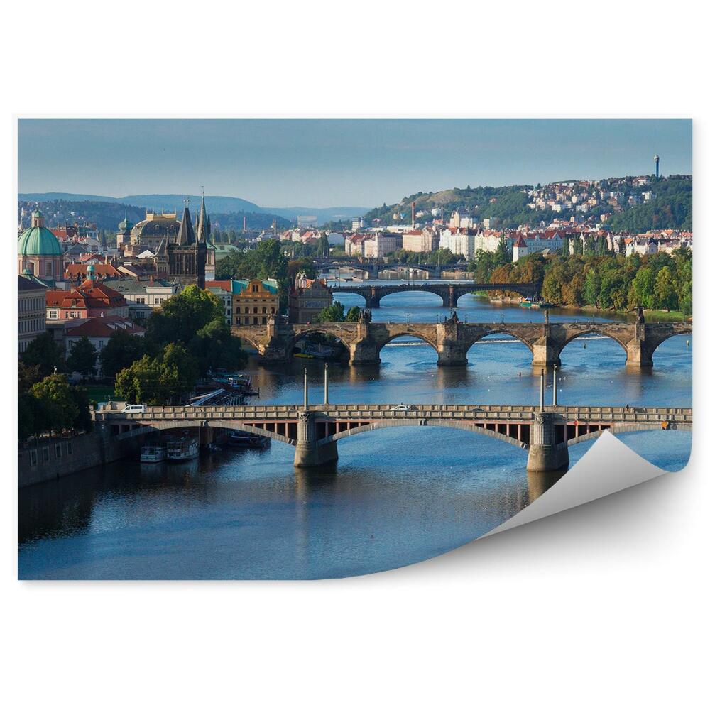 Fototapeta samoprzylepna Miasto praga mosty wełtawa wzgórza