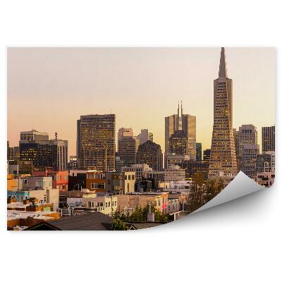 Okleina ścienna budynki wieżowce zachód słońca San Francisco