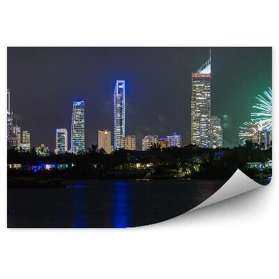 Fototapeta wieżowce ocean drzewa fajerwerki Australia światła