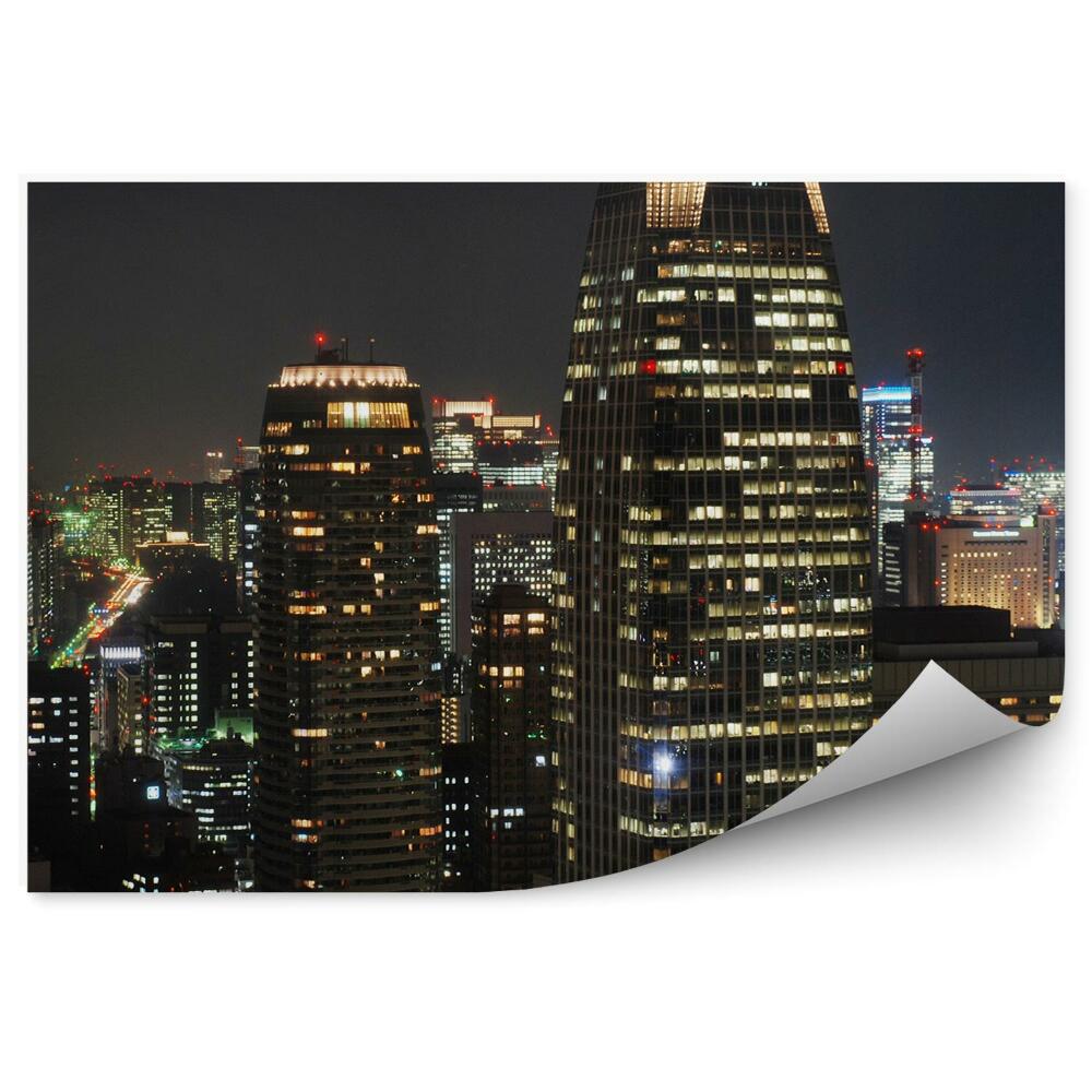 Okleina na ścianę wieżowce noc Tokio