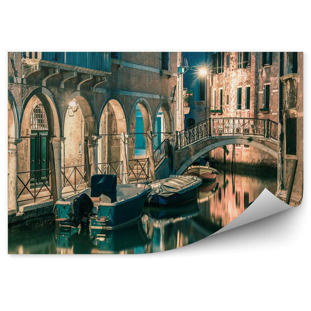 Fototapeta Wenecja noc kanał łodzie łuki architektura