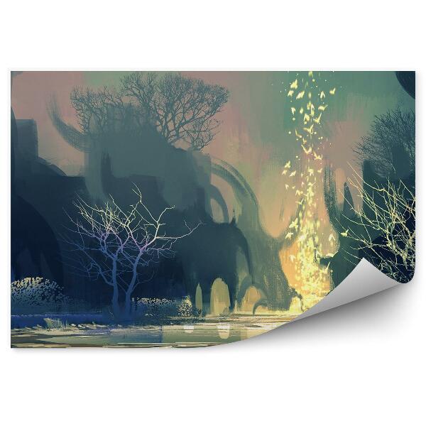 Fototapeta Drzewa jeziora ptaki obraz