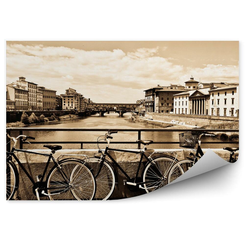 Okleina na ścianę Trzy rowery most rzeka sepia
