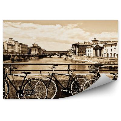 Okleina na ścianę Trzy rowery most rzeka sepia
