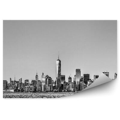 Okleina ścienna Panorama miasta rzeka statki czarno-białe