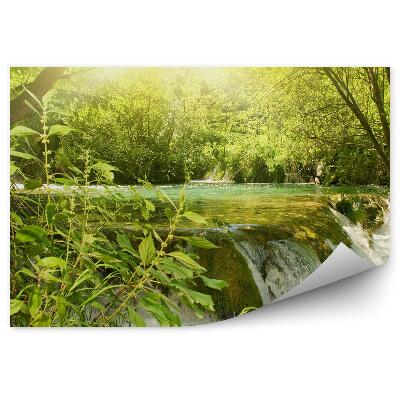 Fototapeta Wodospad las tropikalny zachód słońca