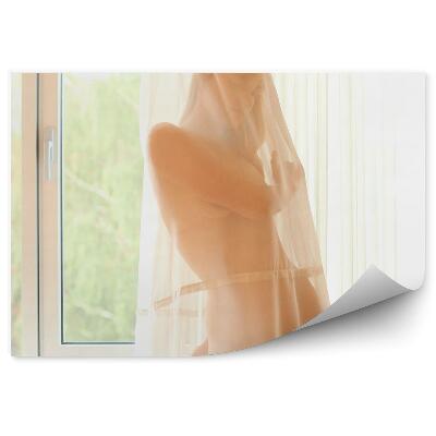 Fotopeta Naga kobieta za firanką seksowne ciało