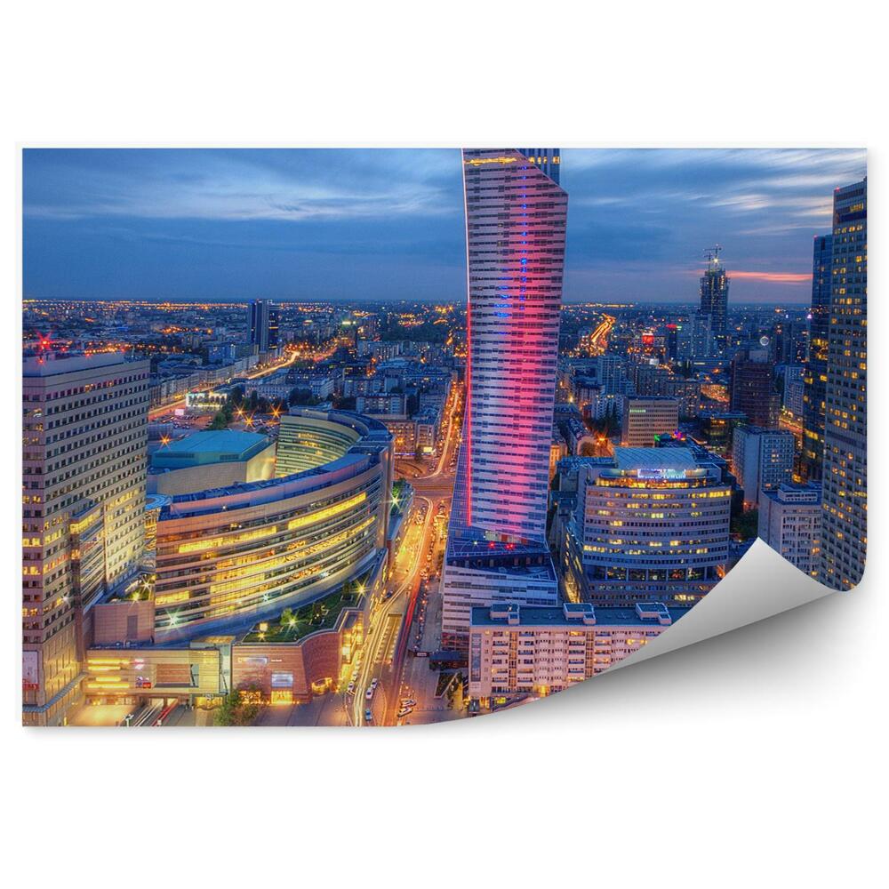 Okleina na ścianę panorama Warszawy noc światła