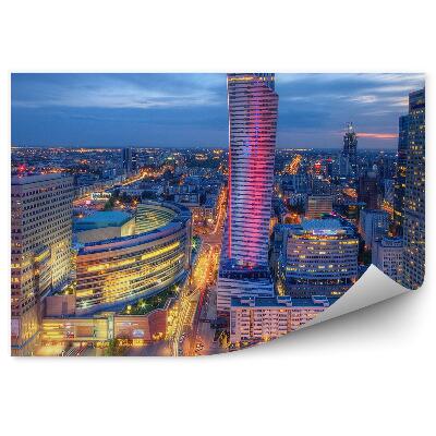 Okleina na ścianę panorama Warszawy noc światła