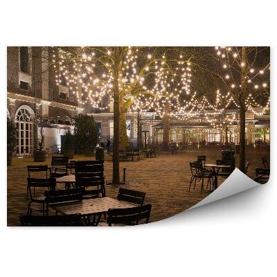 Okleina ścienna Budynek drzewa stół krzesła świąteczne dekoracje oświetlenie