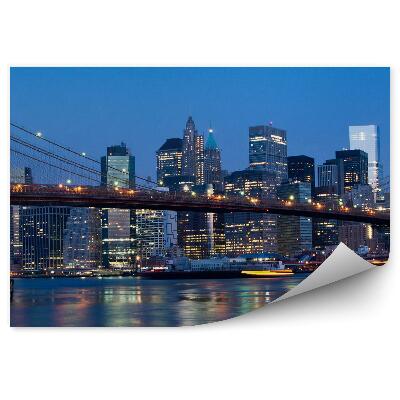Fototapeta wieżowce mosty ocean Nowy Jork noc światła