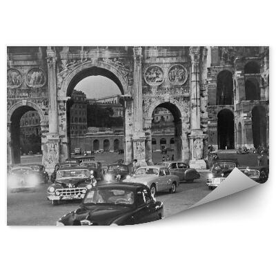 Fotopeta Czarno-białe zdjęcie miasta samochody ulica