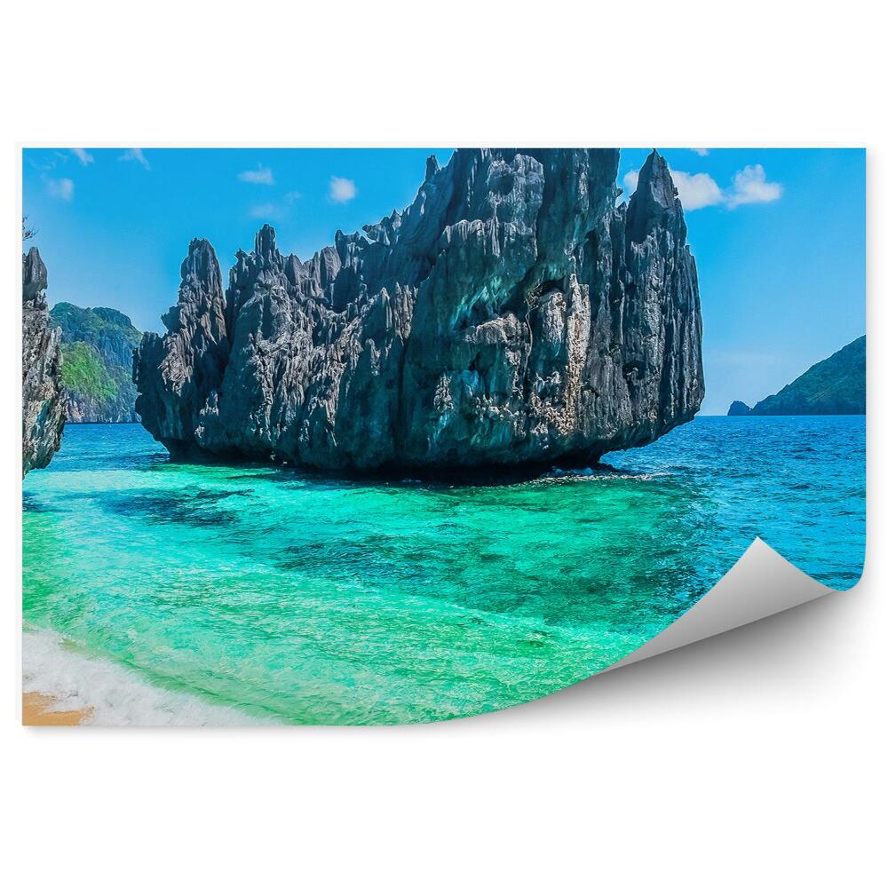 Okleina ścienna Skały rośliny plaża ocean niebo chmury