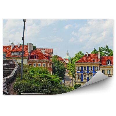 Okleina na ścianę budynki uliczki Warszawa niebo chmury