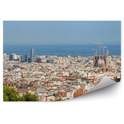 Okleina ścienna widok panorama miasta katedra budynki Barcelona Hiszpania