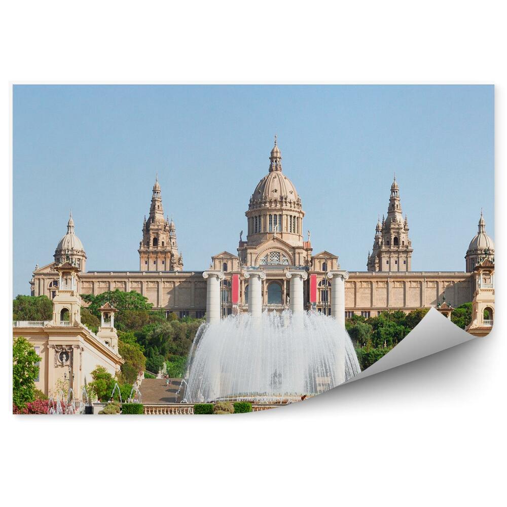 Okleina ścienna muzeum narodowe Katalonia Barcelona drzewa niebo fontanna