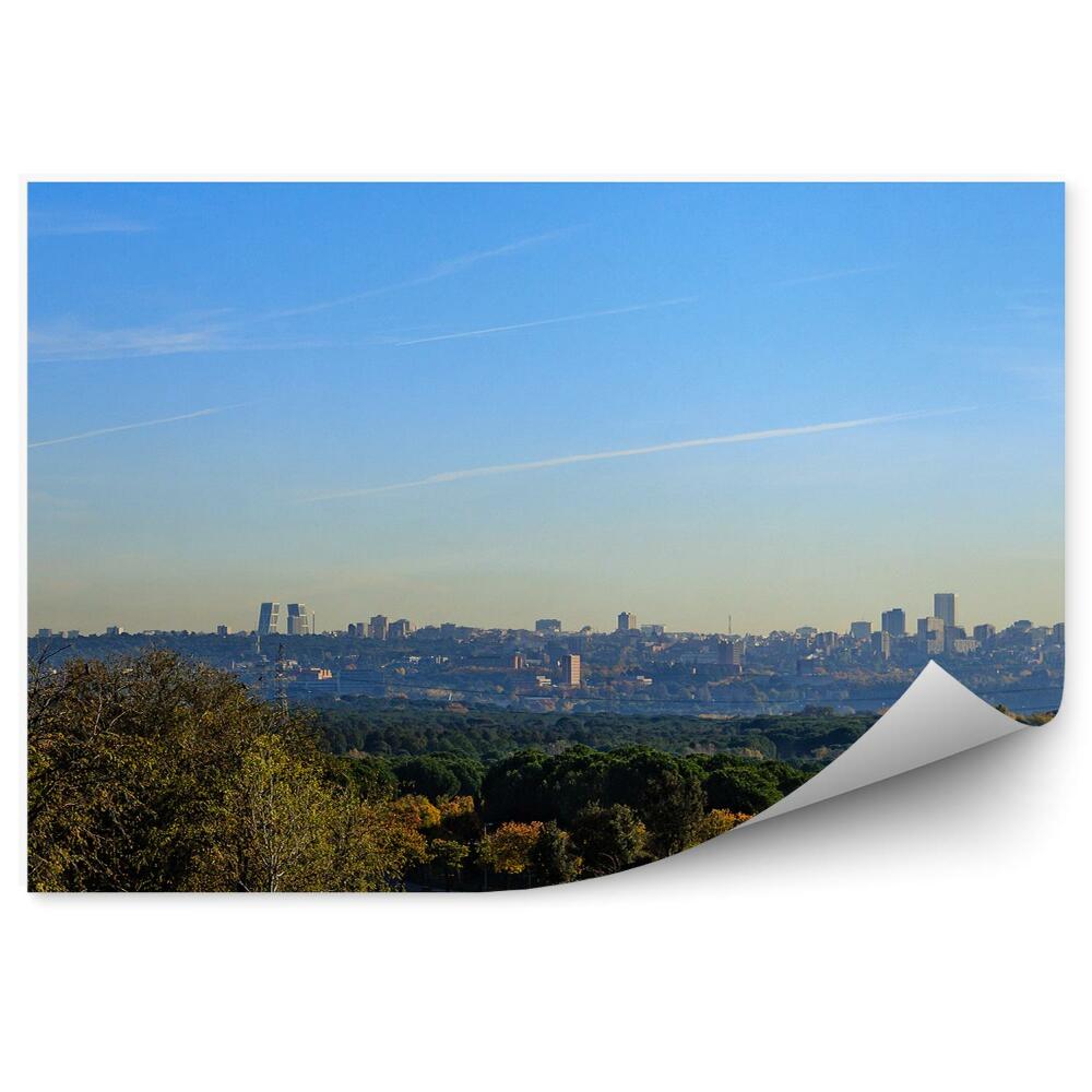 Okleina ścienna Wieżowce budynki drzewa rośliny niebo chmury madryt