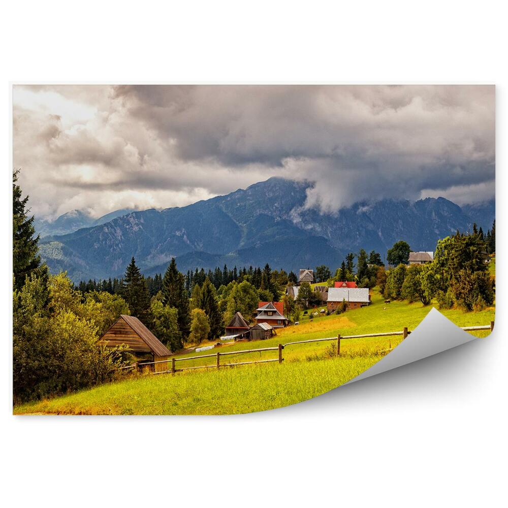 Okleina ścienna Górskie chaty tatry wysokie góry płotek chmury