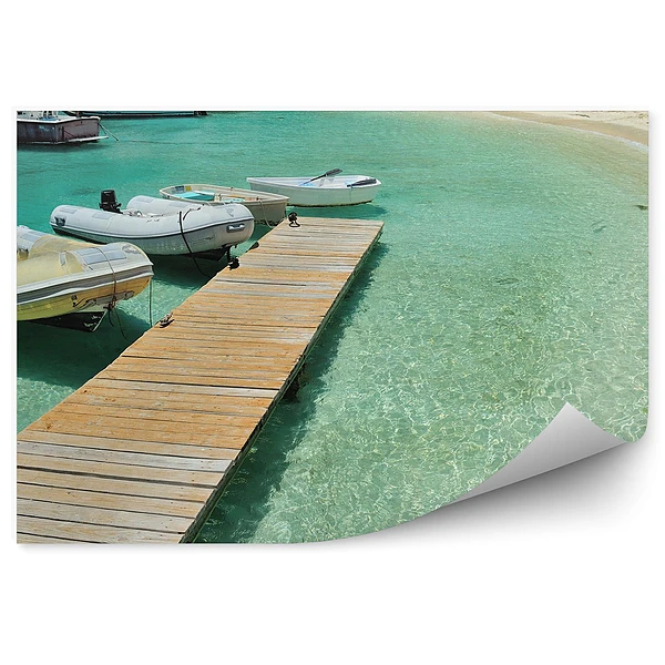 Okleina ścienna Molo łodzie jachty pontony drzewa rośliny plaża ocean morze