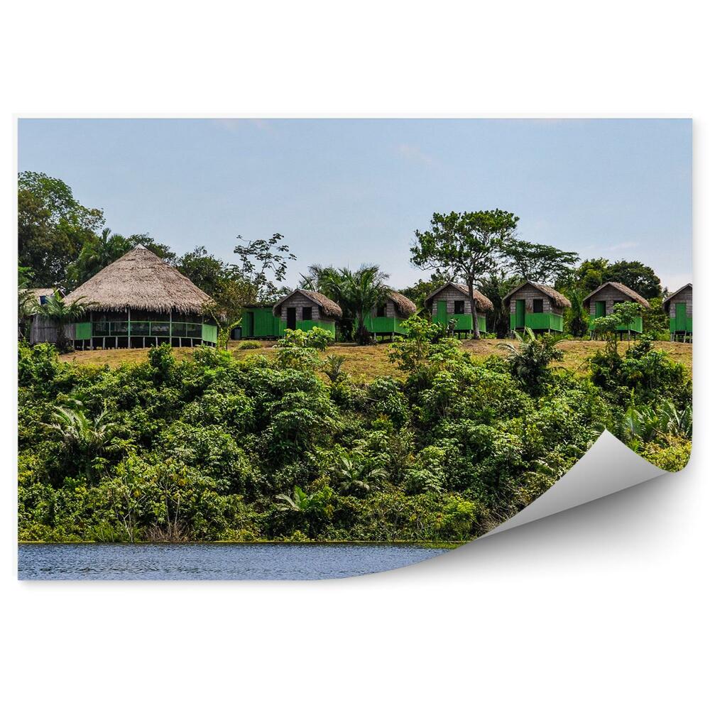 Okleina na ścianę chatki dżungla amazońska drzewa woda niebo chmury