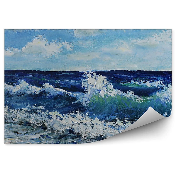 Fototapeta Fale morskie plaża niebo chmury obraz olejny