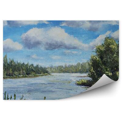Okleina ścienna Jezioro rośliny niebo chmury obraz olejny