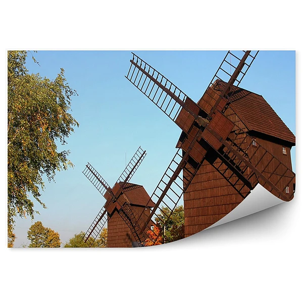 Okleina na ścianę Stare drewniane wiatraki park natura
