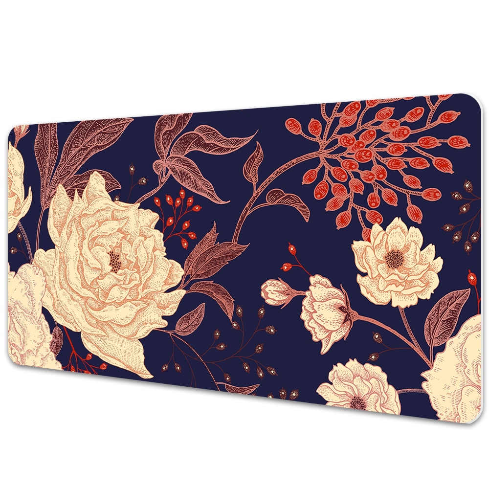 Duża mata na biurko Kompozycja róży i jarzębiny