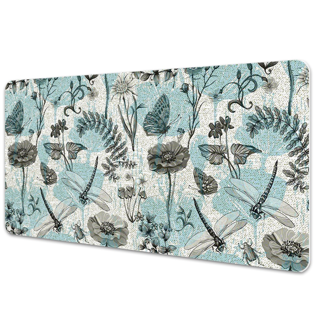 Duża mata na biurko Ważki na kwiatach