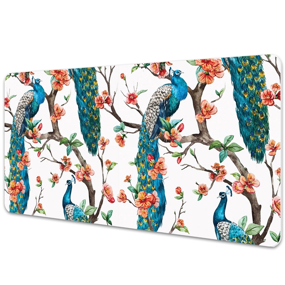 Podkładka na biurko Tropikalne pawie i kwiaty