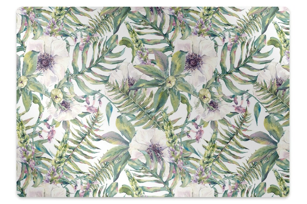 Mata pod fotel biurowy Białe kwiatki